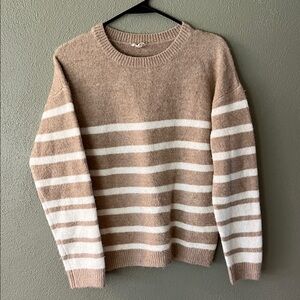 Hem & Thread Tan and Cream Stripe Sweater Size Small